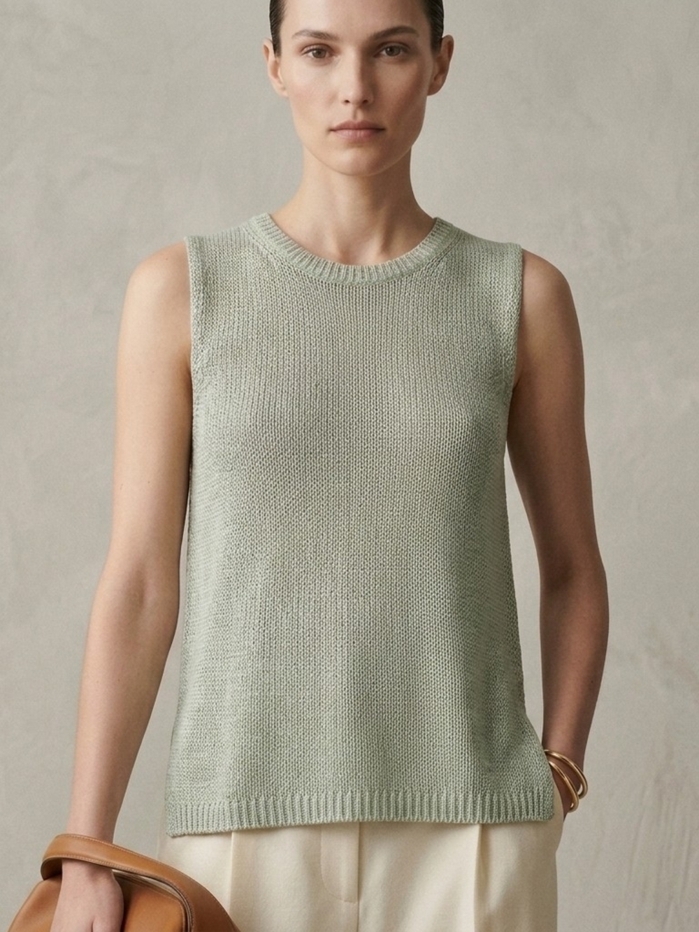 Zara Shimmer Knit Sleeveless Sweater Vest Pastel Sage Green Size M